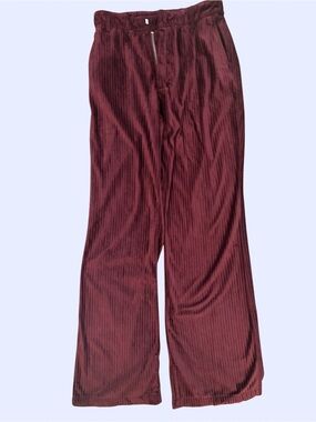 Urban Outfitters Burgundy Velvet Ribbed Wide-Leg Pants